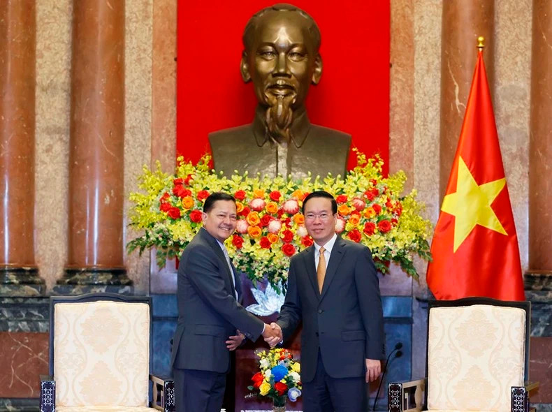 越南国家主席武文赏会见柬埔寨副首相涅沙文。