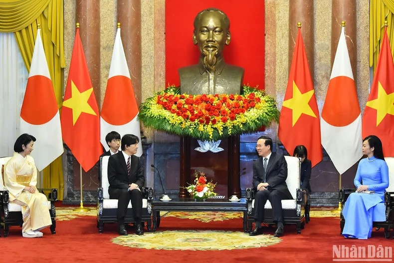 越南国家主席武文赏和夫人会见日本皇嗣秋筱宫文仁亲王和秋筱宫妃纪子。