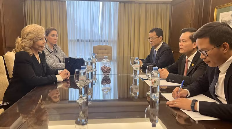 何金玉副部长希望玛丽亚·德尔·卡门·彼得为加强两国企业互联互通，扩大两国外贸进出口和投资牵线搭桥。（图片来源：外交部）