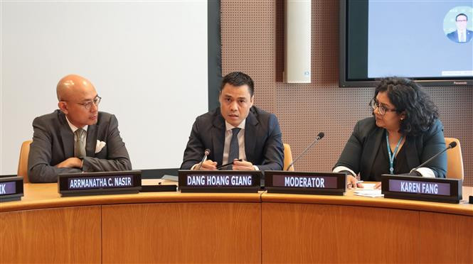 越南常驻联合国代表团团长邓黄江大使在会上发表讲话。
