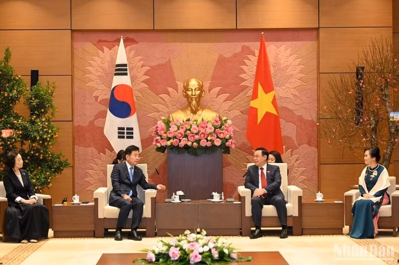越南国会主席王廷惠举行仪式欢迎韩国国会议长金振杓并同其会谈【组图】 ảnh 7