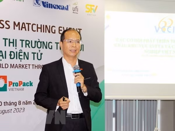 越南工商联合会胡志明市分会副主席阮友南发表讲话。（图片来源：越通社）