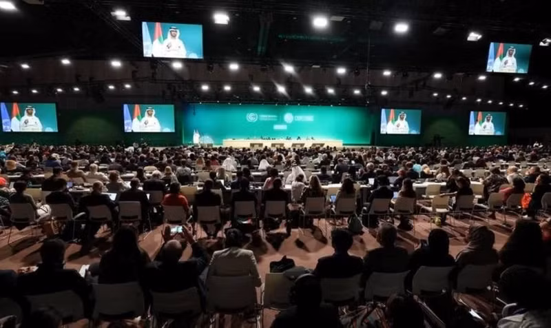 COP28主席苏丹·本·艾哈迈德·贾比尔发表讲话。（图片来源：EPA）