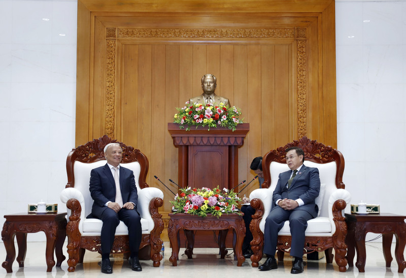 前越南国会副主席、越南和平委员会主席汪周刘会见老挝国会主席赛颂蓬·丰威汉。（图片来源：越通社）