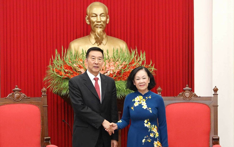越共中央书记处常务书记张氏梅会见中国全国政协副主席王勇。（图片来源：越通社）