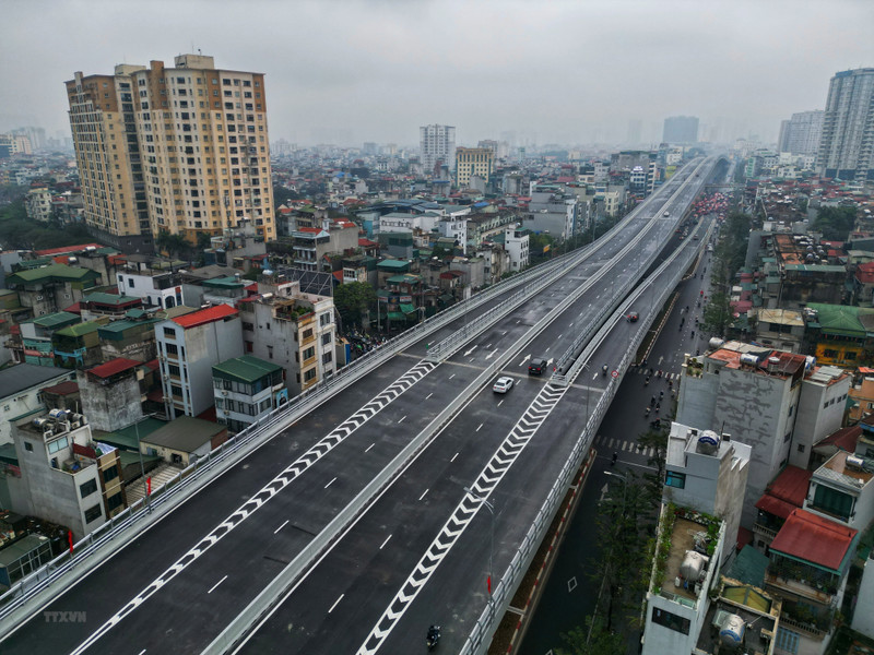 河内二环高架路楚十字路口-永绥段正式通车投入运营。（图片来源：越通社）