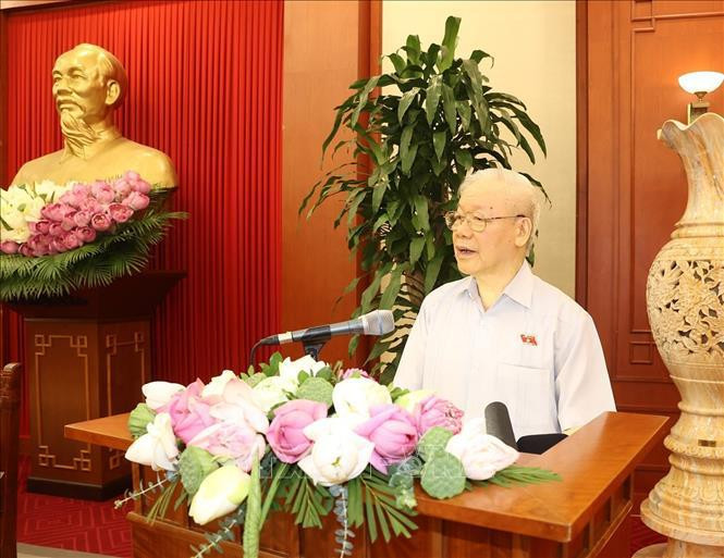 阮富仲总书记发表讲话。（图片来源：越通社）