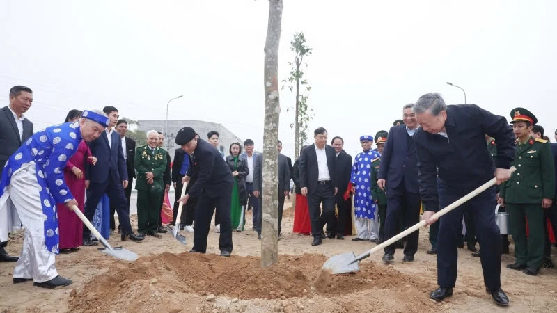 苏林总书记在兴安省参加植树。
