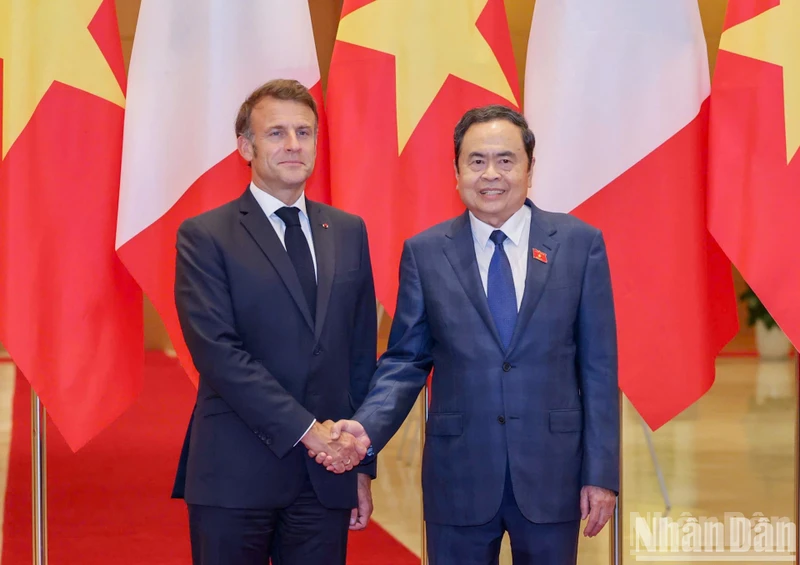 越南国会主席陈青敏会见法国总统马克龙。