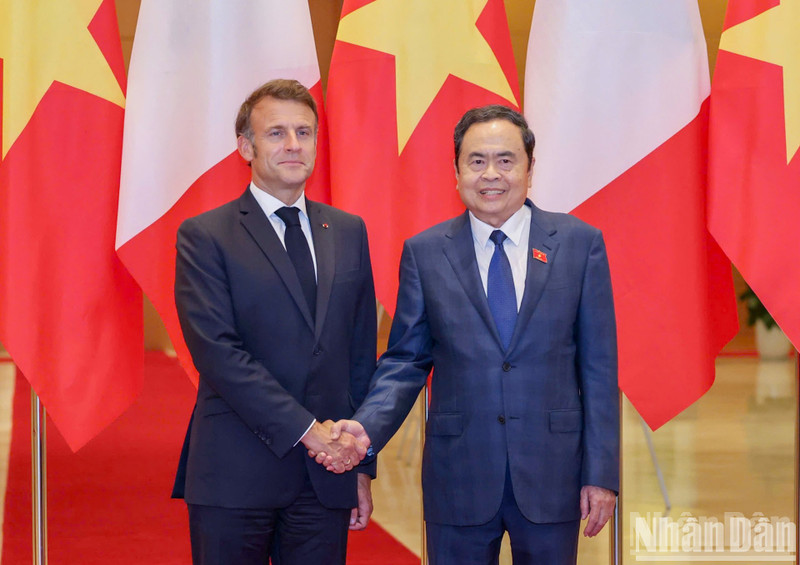 越南国会主席陈青敏会见法国总统马克龙。