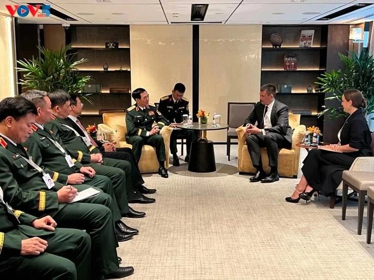 越南国防部部长潘文江大将与“国际战略研究所”（IISS）总干事兼首席执行官巴斯蒂安·吉格里奇博士进行双边会晤。（图片来源：越南之声） 