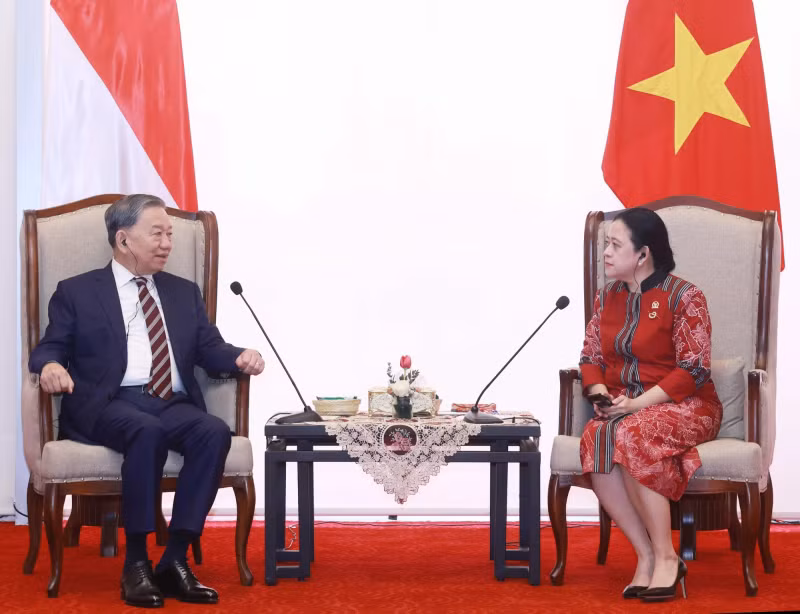 苏林总书记会见印尼人民代表会议议长普安·马哈拉尼。