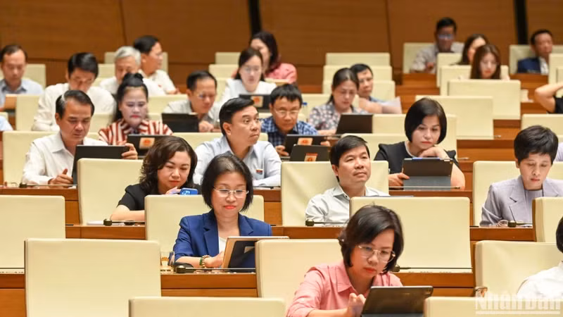 出席第十五届国会第九次会议的代表们。（裴江 摄）