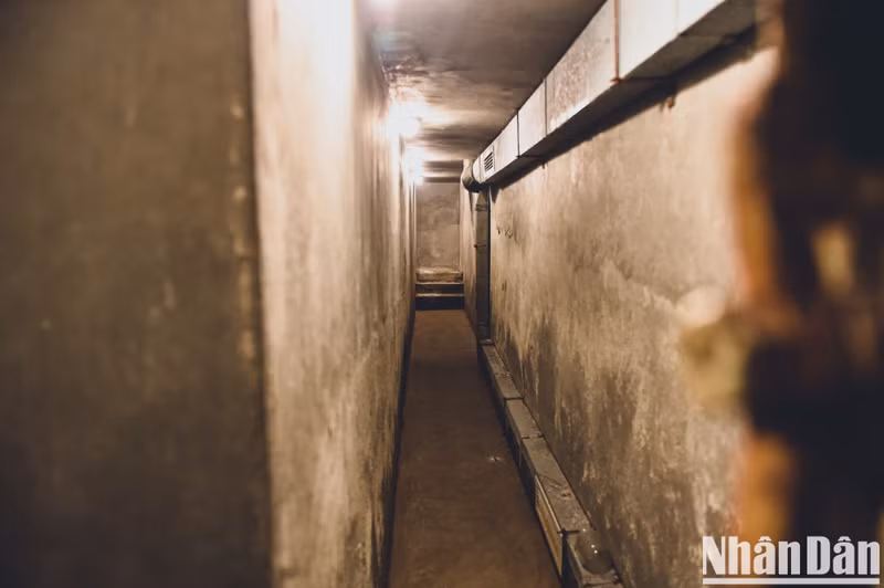 地下室在地下三米深，宽约一米，两侧浇筑混凝土，顶板用钢筋网浇筑。 特别是地下室中间约有10平方米宽的空间，用于编辑和展示日报。