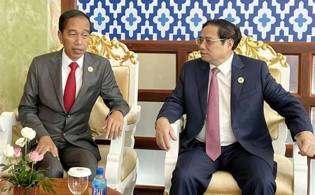 政府总理范明正会见印尼总统佐科·维多多。（图片来源：越通社）