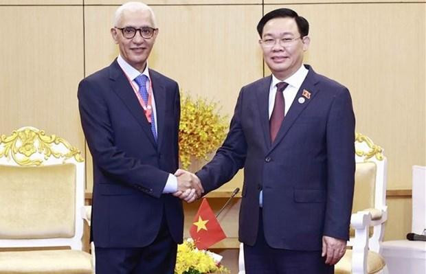 越南国会主席王廷惠会见摩洛哥众议院议长拉希德•塔勒比•阿拉米。（图片来源：越通社）