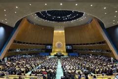 2025年9月23日，在美国纽约举行的联合国大会会议现场。（图片来源：新华社）