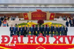 越南驻法国大使郑德海与出席越共十四大代表合影。（图片来源：越通社）