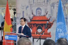 越南外交部副部长、越南UNESCO国家委员会主席吴黎文致开幕词。（图片来源：越通社）