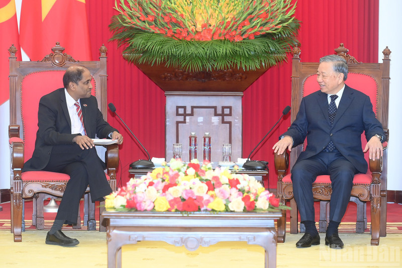 越共中央总书记苏林会见新加坡驻越南大使贾亚·拉特南。（登科 摄）