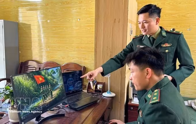 南如边防哨所制定AI视频，以更加直观、高效地传播政策法规和相关信息。（图片来源：越通社）