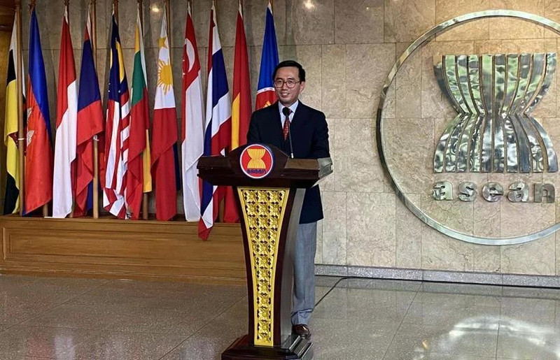 越南外交部东盟司司长陈德平大使率越南代表团出席会议。（图片来源：越通社）
