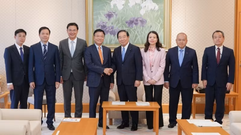 越南政府副总理黎成龙会见日本众议院议长额贺福志郎。（图片来源：越通社）