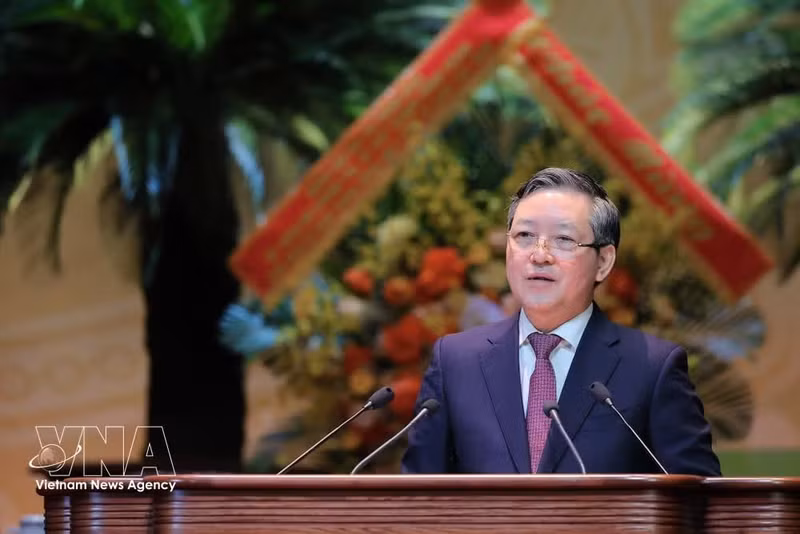 越共中央委员、越南农民协会第九届中央委员会主席梁国段同志发表讲话。（图片来源：越通社）