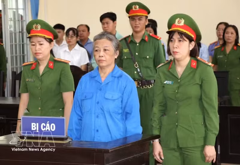被告人石氏花璃在法庭上受审。（图片来源：越通社）