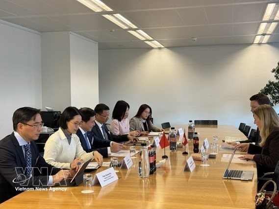 越南代表团和瑞士代表开展越南与欧洲自由贸易联盟（EFTA）第十九轮自由贸易协定谈判。（图片来源：越通社）