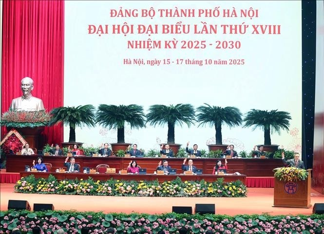 越共河内市第十八次代表大会隆重开幕。（图片来源：越通社）