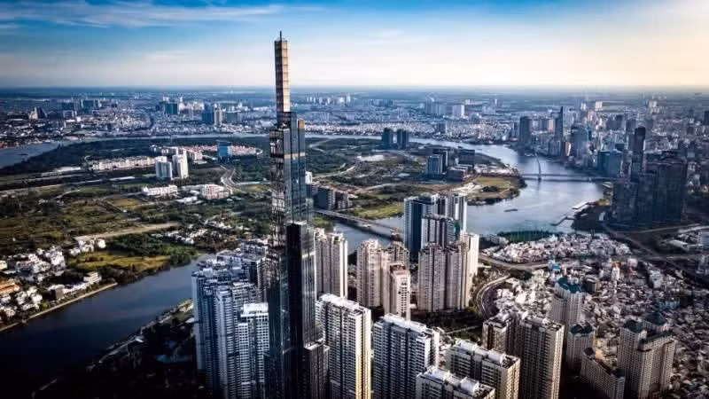从高空俯瞰胡志明市一角。