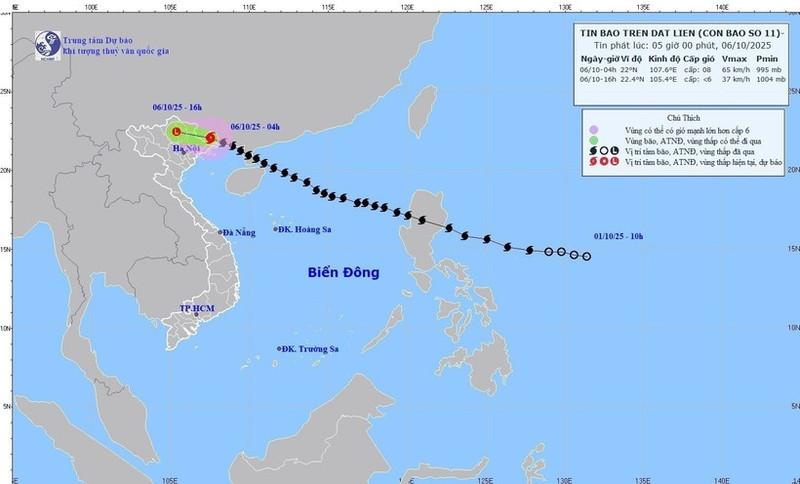 第11号台风于10月6日的路径。（图片来源：越通社）