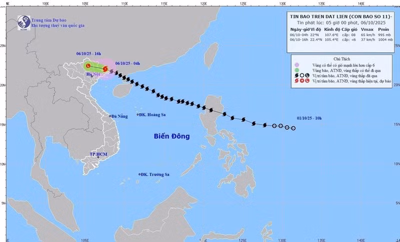 第11号台风于10月6日的路径。（图片来源：越通社）