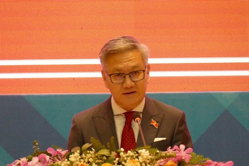 老挝外交部长通沙万·丰威汉在首都万象国家会议中心主持新闻发布会，公布老挝人民革命党第十二次全国代表大会的成果。