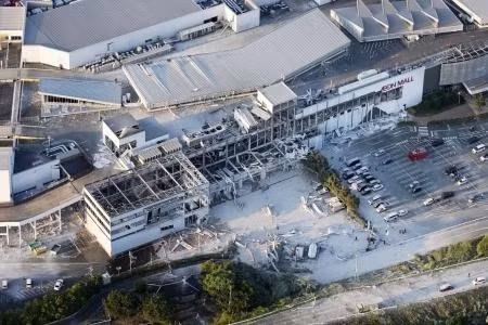 2026年7月28日，日本熊本县永旺梦乐城（Aeon Mall）在地震后的受损情况。（图片来源：共同社/越通社）