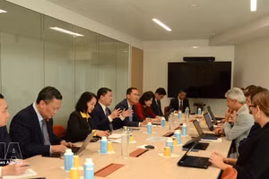 越南国会文化与社会委员会代表团与法国视听与数字通信监管局举行工作会谈。（图片来源：越通社）