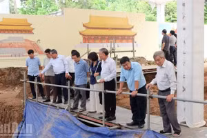专家学者实地考察敬天殿基址考古发掘现场。