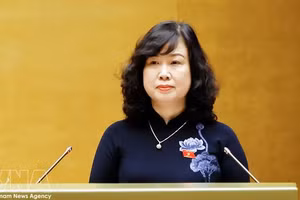 卫生部长陶红兰在会上作报告。（图片来源：越通社）