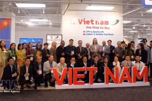 各位代表在越南展区合影。（图片来源：越通社）