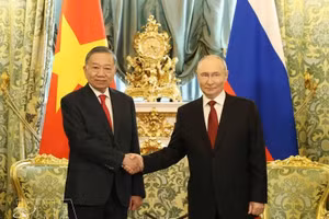 越共中央总书记、国家主席苏林与俄罗斯总统弗拉基米尔·普京举行会谈。（图片来源：越通社）