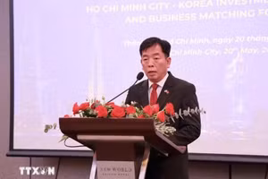 越南驻韩国大使武湖在会议上致辞。（图片来源：越通社）