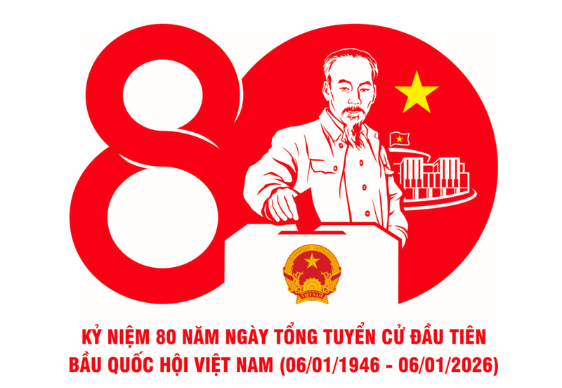 越南国会首次大选80周年庆祝活动标识系统。