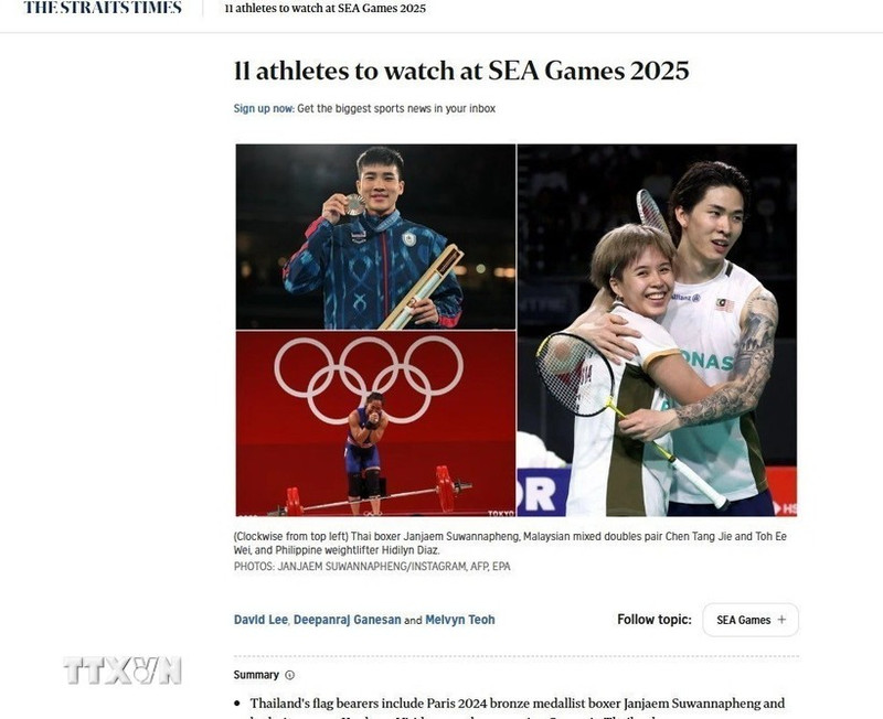 新加坡《海峡时报》对越南泳将阮辉煌印象深刻。