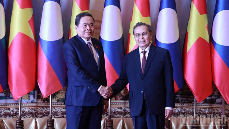 越南国会主席陈青敏会见老挝国会主席赛宋蓬·丰威汉。