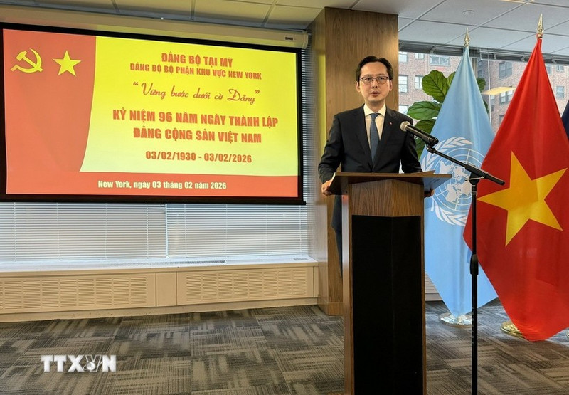 越南常驻联合国代表团团长杜雄越大使在活动上发表讲话。（图片来源：越通社）