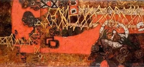 威尼斯国际艺术双年展上越南展区介绍的绘画作品。