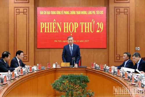 苏林总书记在会上致辞。（登科 摄）