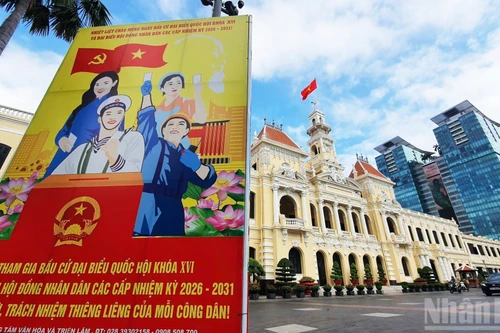 胡志明市在选举前夕张灯结彩，鲜花簇拥【组图】