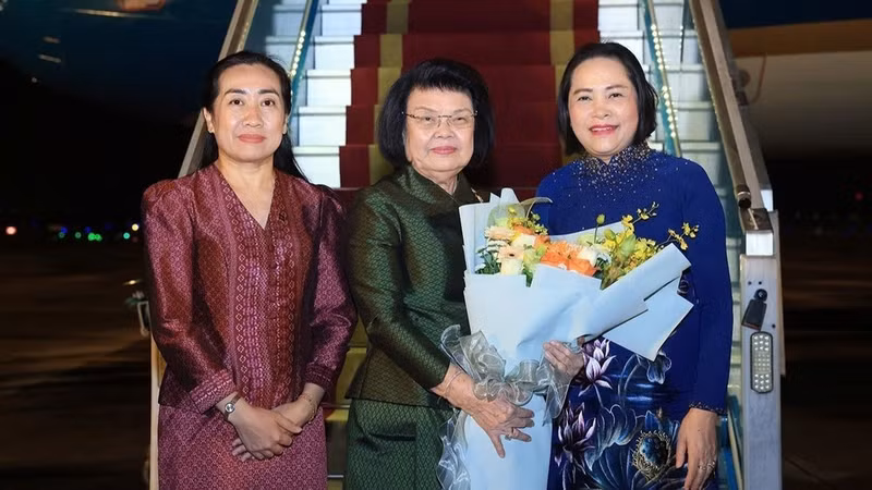 越南国会副主席阮氏青前往内排国际机场迎接柬埔寨国会主席昆索达莉一行。图片来源：越通社